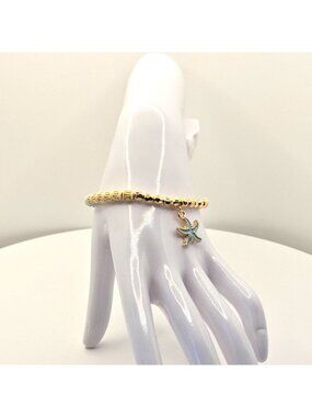 Gold-Tone Beaded Stretch Bracelet With Starfish Charm Jewelry For Women